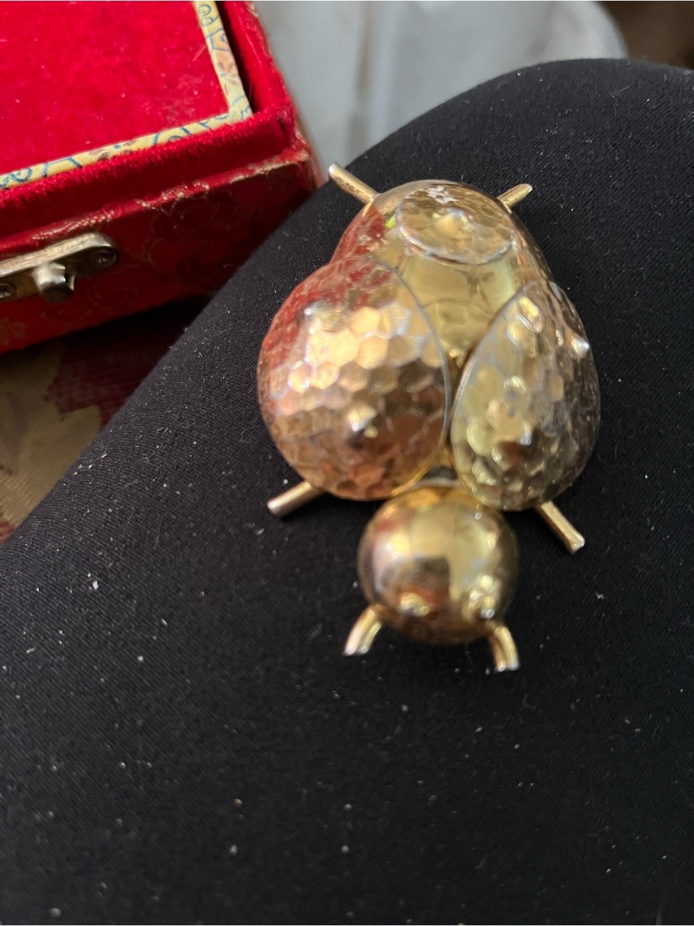 Hammered Gold Tone Bug Brooch